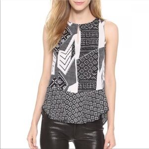 Diane von Furstenberg DVF Tank Top Maya Mixed Print Silk Blend Peplum P